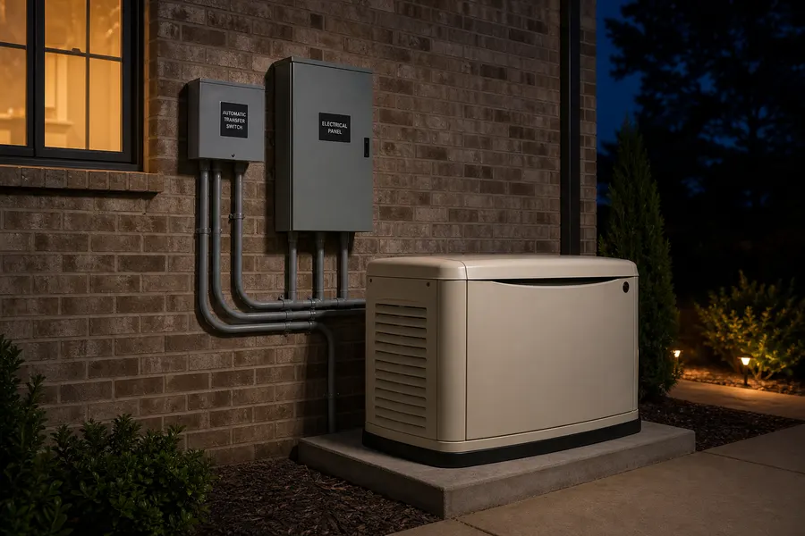 Standby generator installed beside a home